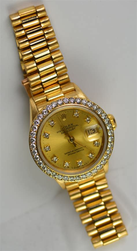 18ct rolex|ladies Datejust diamond bezel.